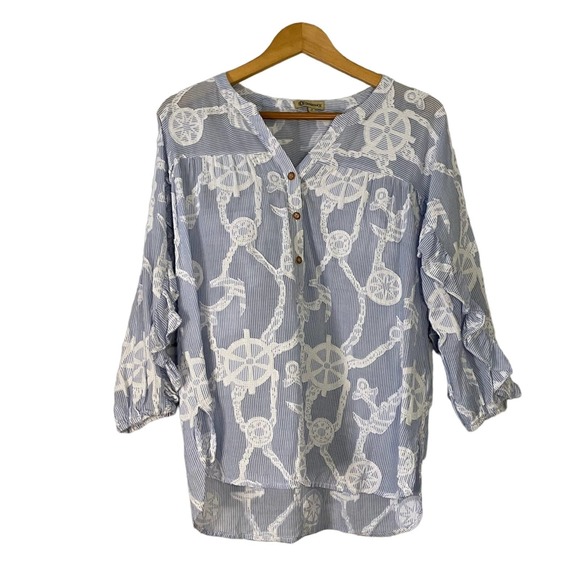 Democracy Blue White Anchor Nautical Popover Size Small S - Picture 1 of 10